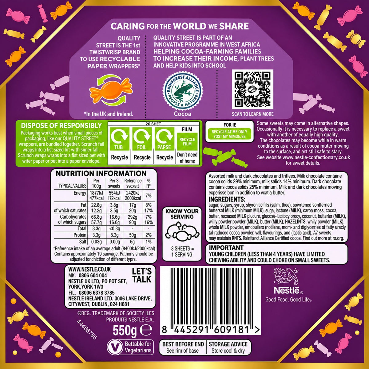 Quality Street Chocolate Tub - Assorted Chocolates & Toffees, 550g