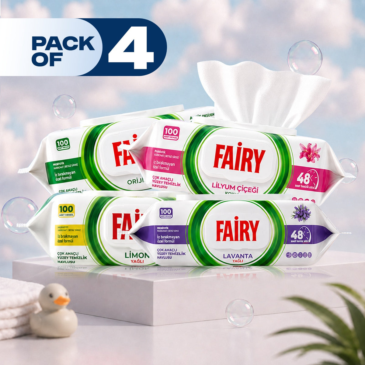 Fairy Multi-Surface Cleaning Wipes – 100 Disposable Wipes - Mix Pack of 4