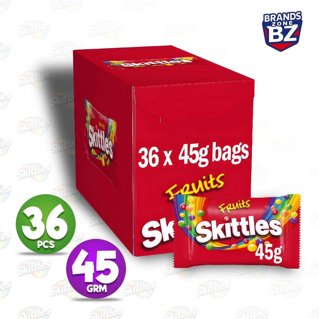 Skittles Fruit Chewy Sweets Multi Flavour Bulk Pack – Wild Berry, Fruits, Tropical & Crazy Sours | 36 Packs (45g Each)