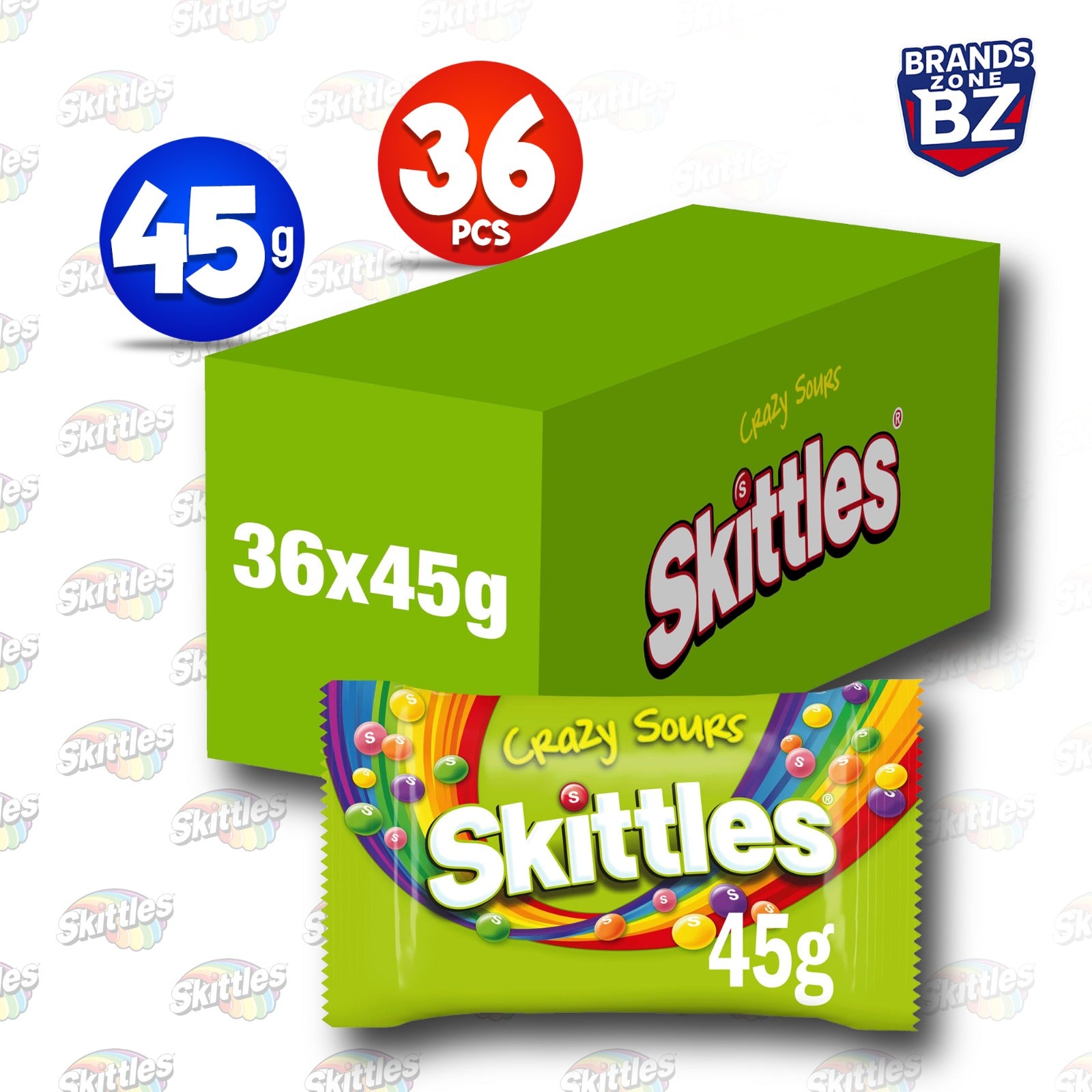 Skittles Fruit Chewy Sweets Multi Flavour Bulk Pack – Wild Berry, Fruits, Tropical & Crazy Sours | 36 Packs (45g Each)