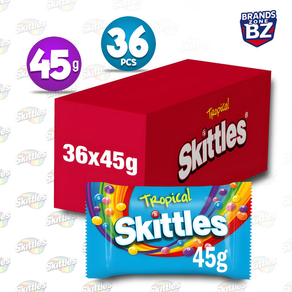 Skittles Fruit Chewy Sweets Multi Flavour Bulk Pack – Wild Berry, Fruits, Tropical & Crazy Sours | 36 Packs (45g Each)