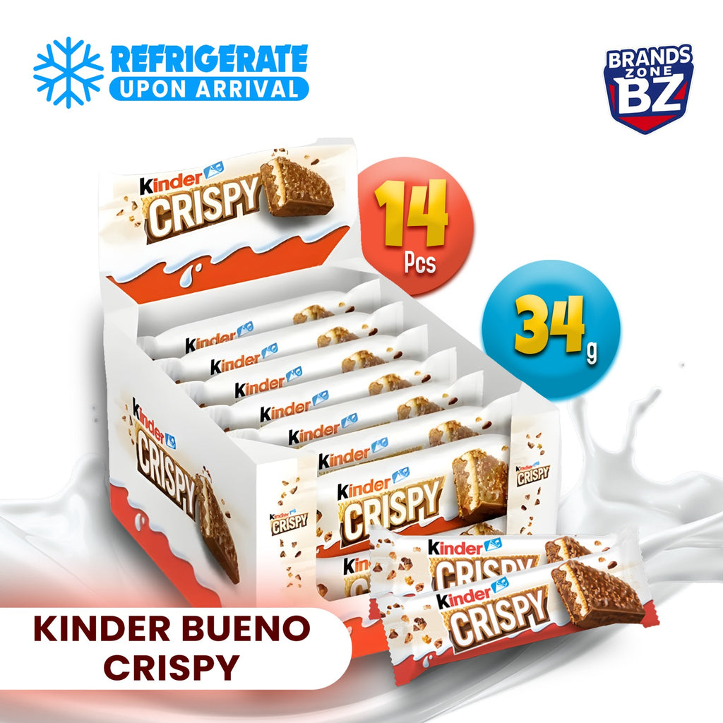 Kinder Crispy Chocolate Bars – 14 × 34g Multipack | Crunchy Wafer & Milk Chocolate | Bulk Value Pack, Individually Wrapped, Snack-Size, Share Box (476g)
