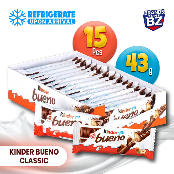 Kinder Bueno Classic Chocolate Bars 15 × 43g | Hazelnut Cream & Crispy Wafer | Individually Wrapped Share Pack | Office, Party & Bulk Treats | 645g