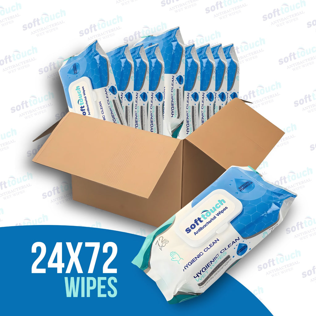Soft Touch Antibacterial Wipes 24 x 72 Wipes | Gentle, Quick-Drying & Durable | Everyday Hygiene for Home, Office, School & Travel | Resealable Flip-Top Pack