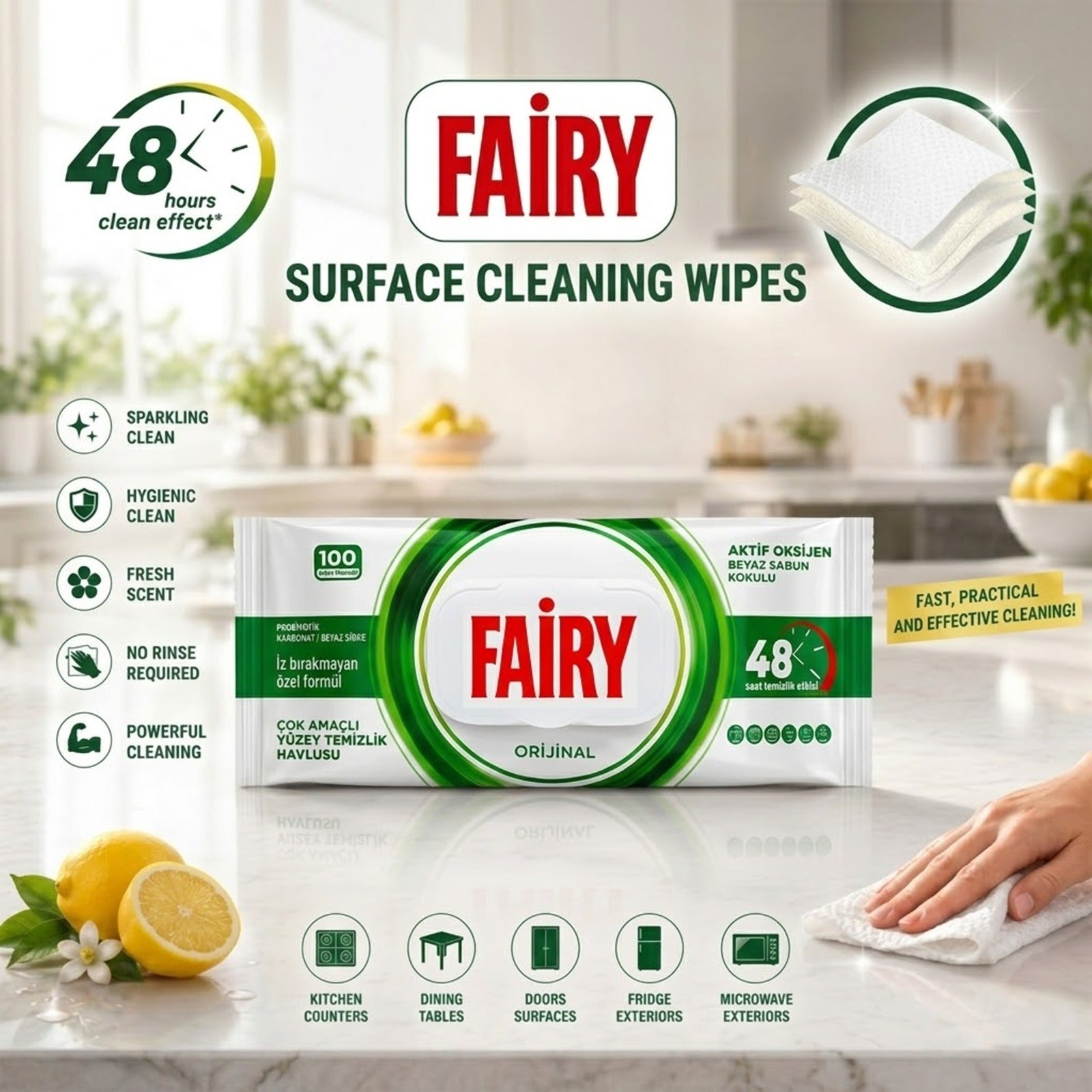 Fairy Multi-Surface Cleaning Wipes – 100 Disposable Wipes