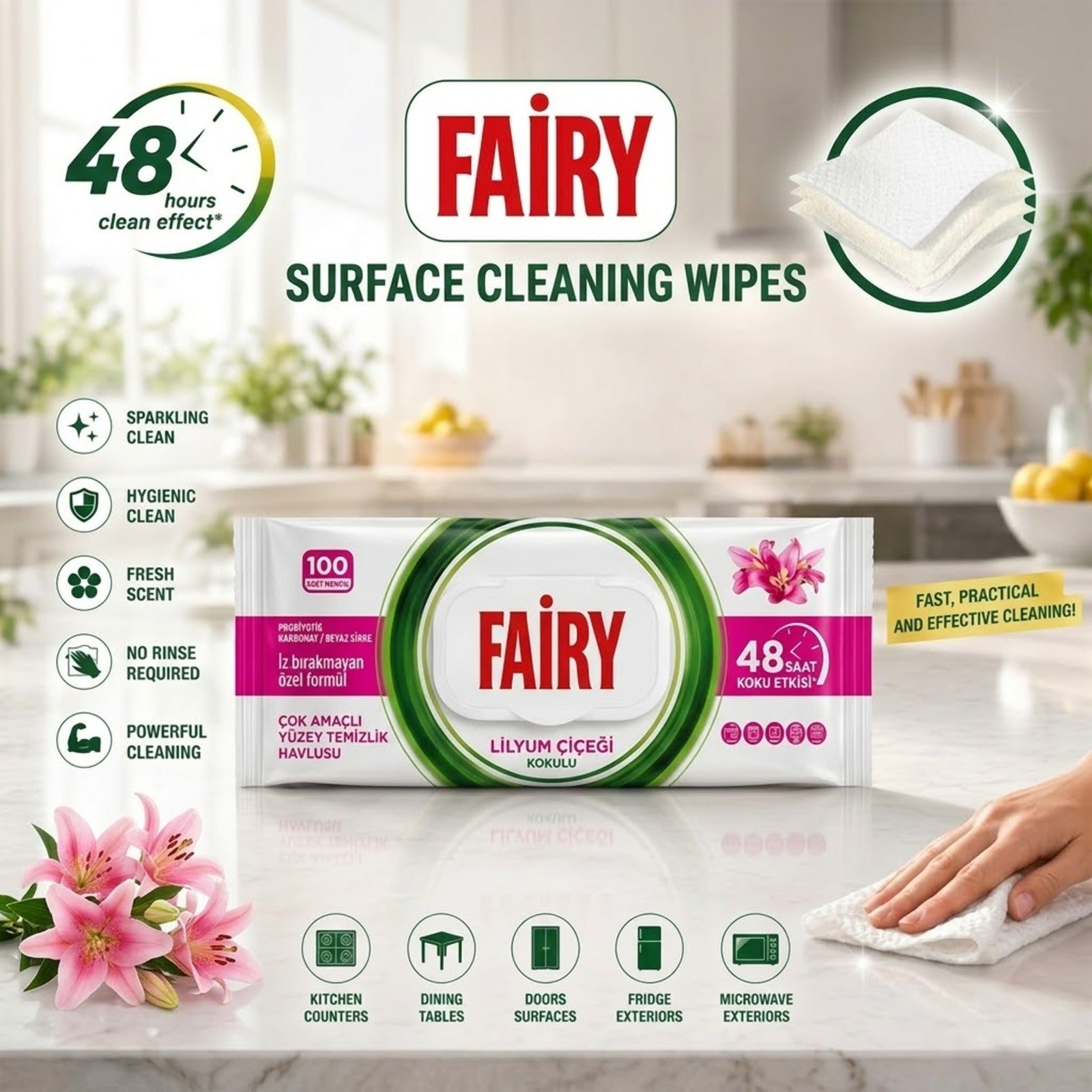 Fairy Multi-Surface Cleaning Wipes – 100 Disposable Wipes