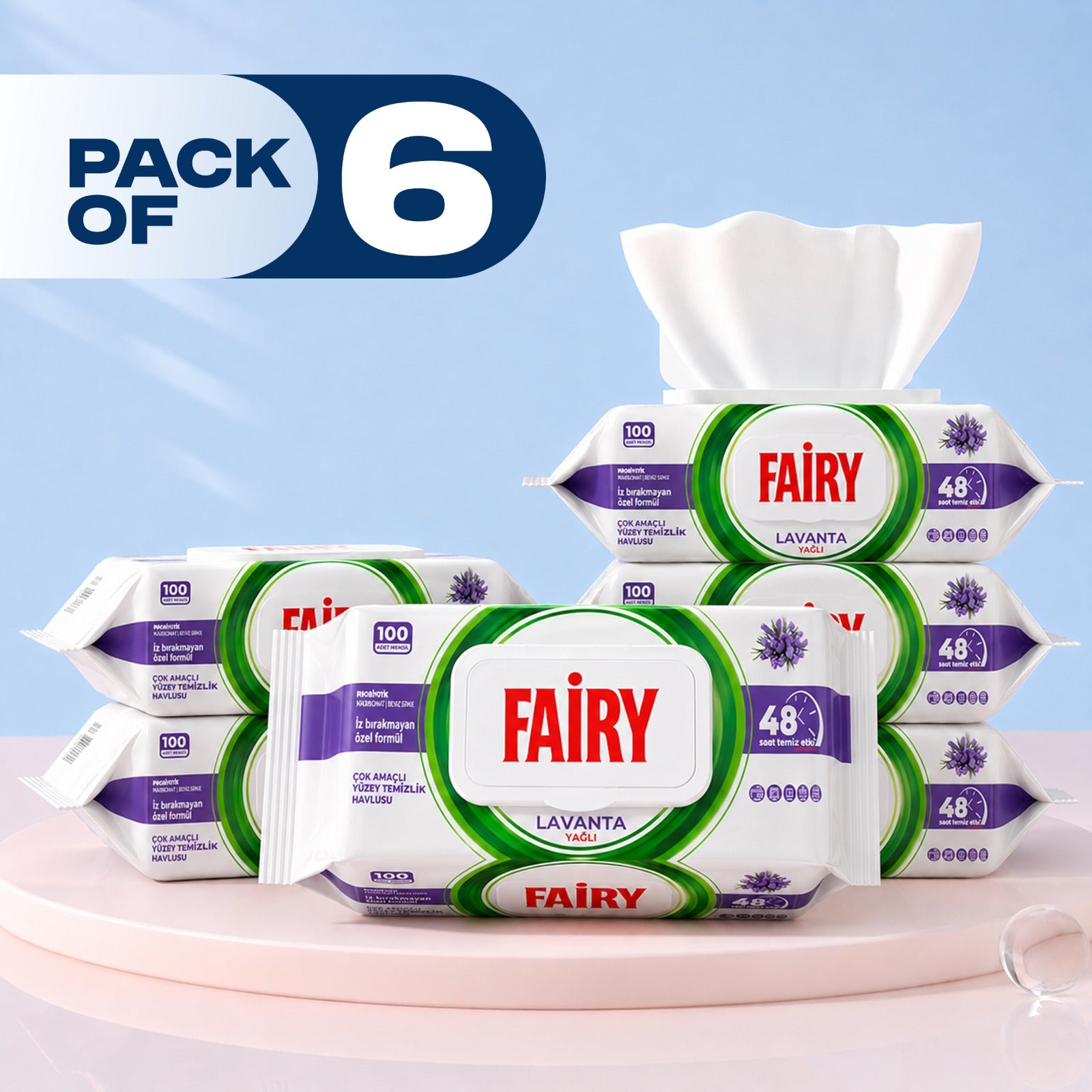 Fairy Multi-Surface Cleaning Wipes with Lavender Scent – 100 Disposable Wipes