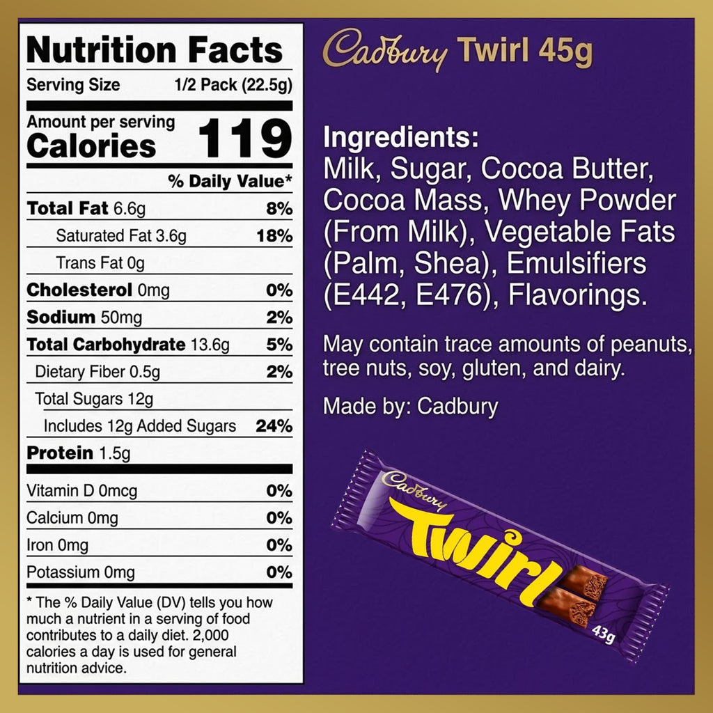 Cadbury Twirl Chocolate Bars 43g (Box of 48)