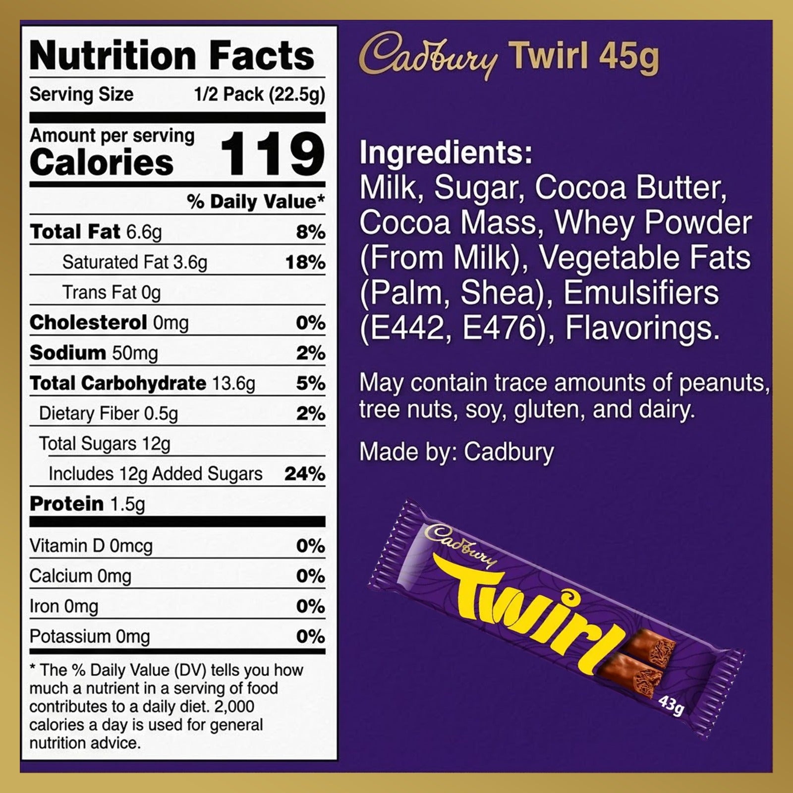 Cadbury Twirl Chocolate Bars 43g (Box of 48)