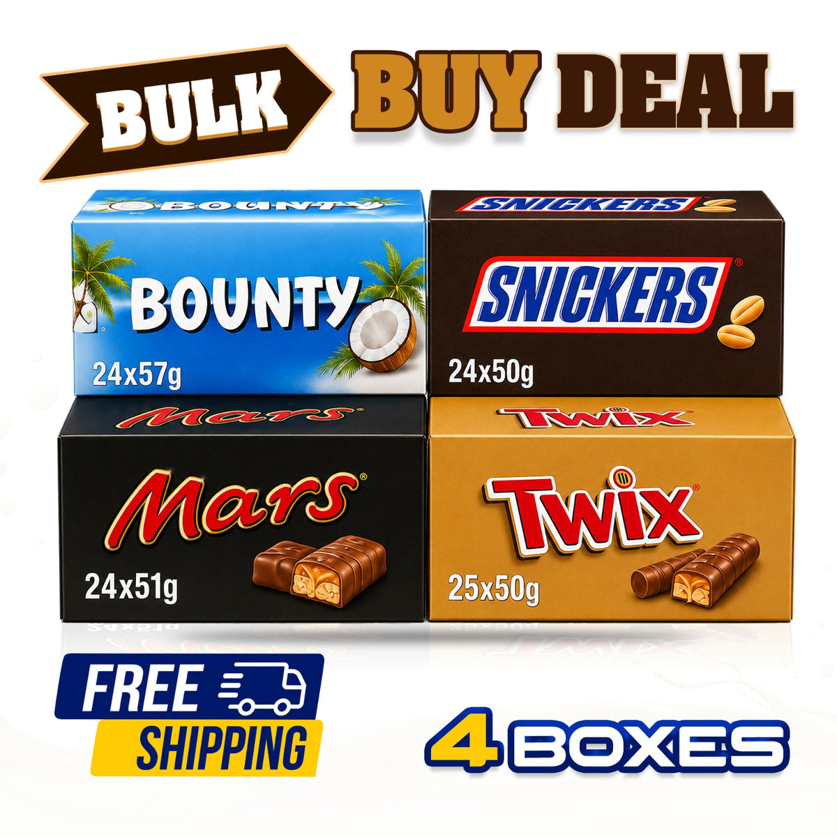 Chocolate Saving Bundle | Bounty, Mars, Snickers & Twix | Bulk Chocolate Bundle | Great Value | Free Shipping