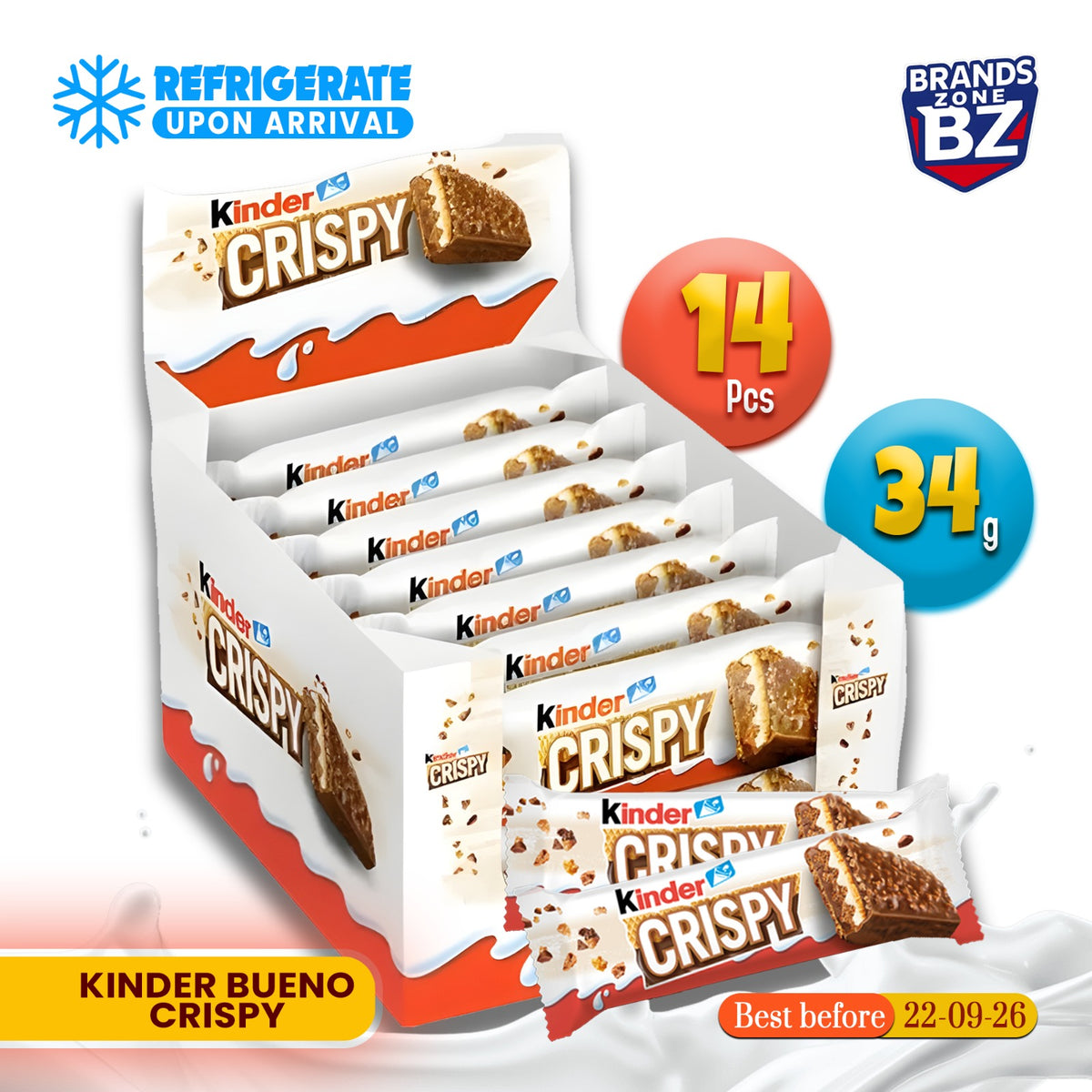 Kinder Crispy Chocolate Bars – 14 × 34g Multipack | Crunchy Wafer & Milk Chocolate | Bulk Value Pack, Individually Wrapped, Snack-Size, Share Box (476g)
