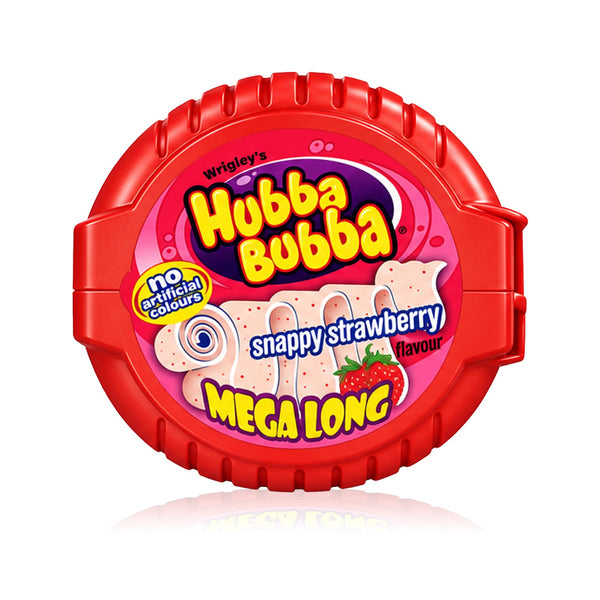 Hubba Bubba Snappy Strawberry Chewing Gum Mega Long Tape Bulk, 12 Packs