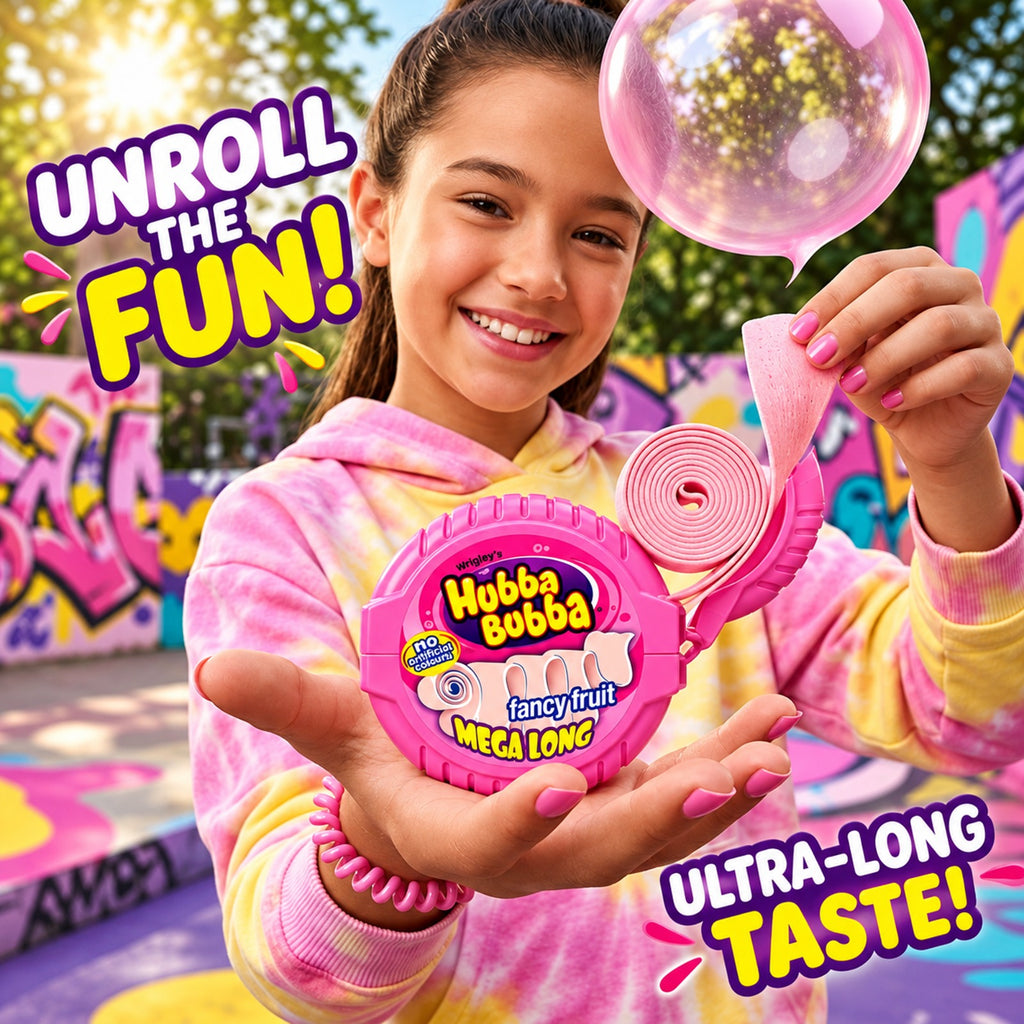 Wrigley’s Hubba Bubba Fancy Fruit Mega Long Tape Bubble Gum – 12 Pack Full Box
