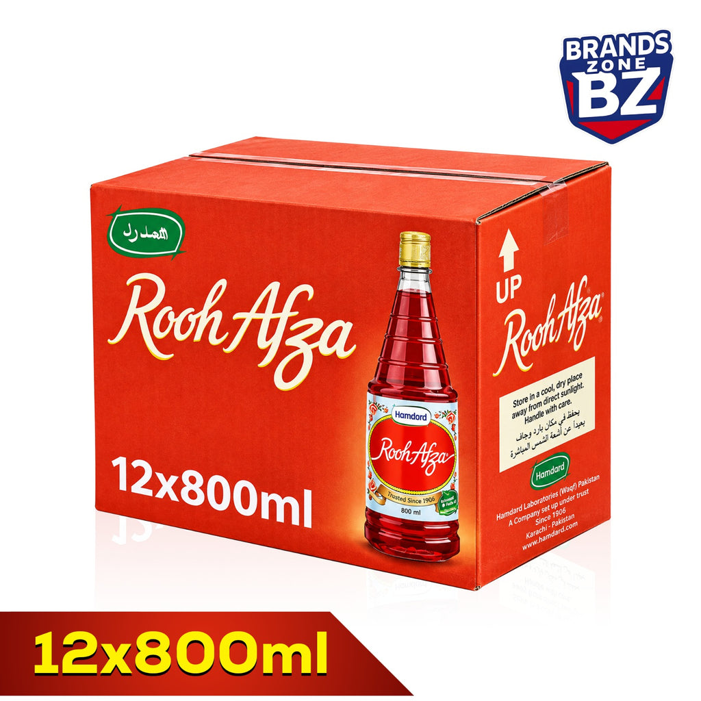 Rooh Afza Sharbat Syrup Drink 12 x 800ml | Rose Flavoured Summer Juice Concentrate | Ramadan Refreshment Pack