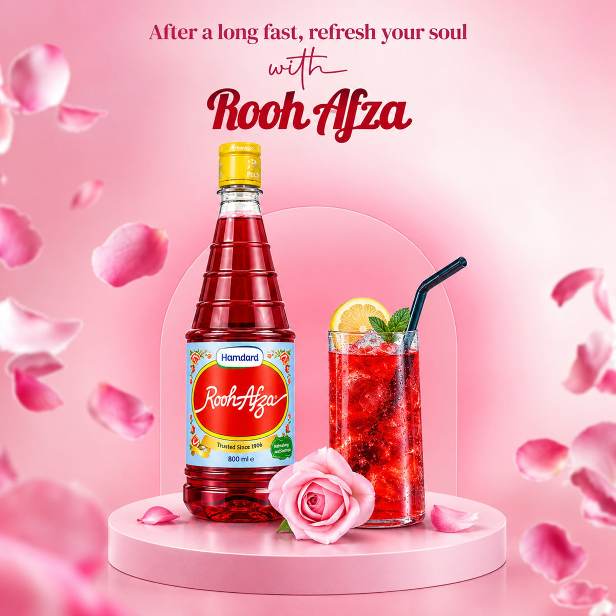 Rooh Afza Sharbat Syrup Drink 12 x 800ml | Rose Flavoured Summer Juice Concentrate | Ramadan Refreshment Pack