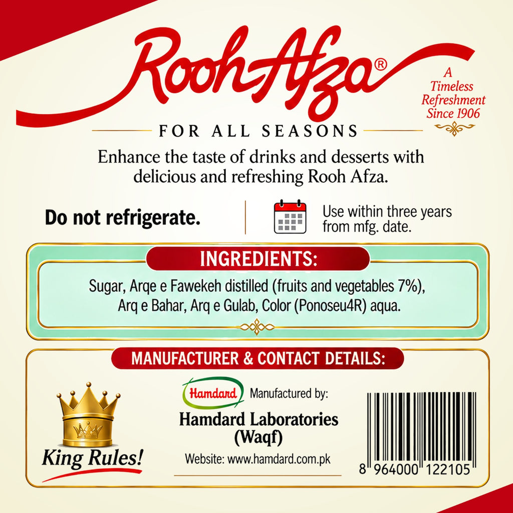 Rooh Afza Sharbat Syrup Drink 12 x 800ml | Rose Flavoured Summer Juice Concentrate