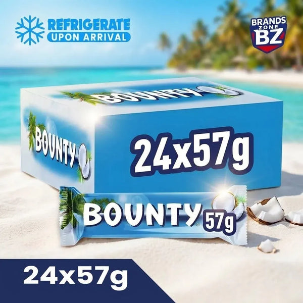 Bounty Coconut & Milk Chocolate Duo Bars – Bulk Sharing Box of 24 x 57g Packs | Smooth Milk Chocolate with Moist Coconut Filling | Ideal for Parties, Gifting & Stocking Up