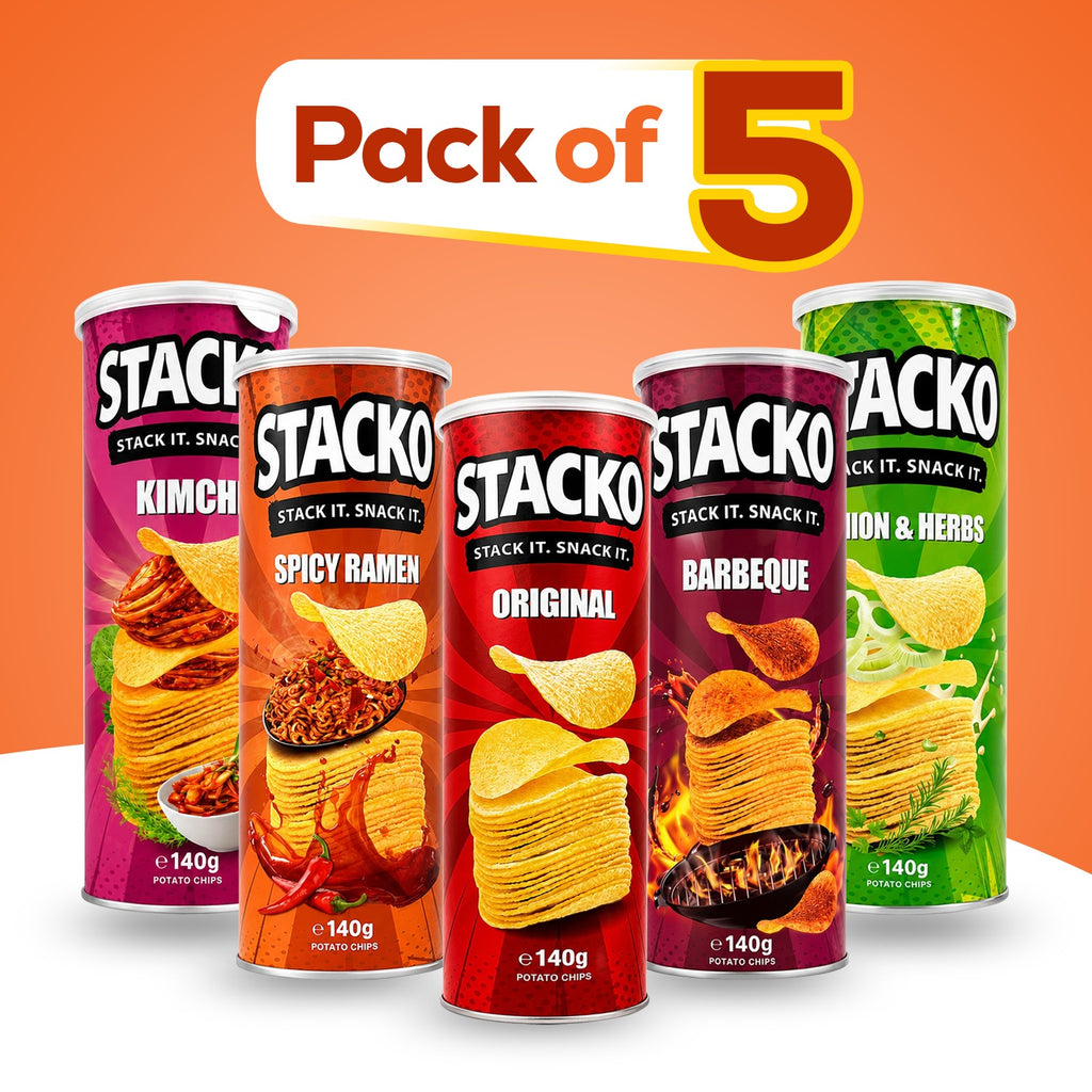 STACKO Mixed Flavour Potato Chips – Multipack of 15 (140g Each)