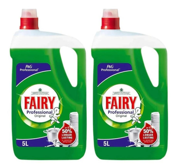 Fairy Professional Washing Up Liquid 2 x 5L Bottles | Powerful Grease-Cutting Formula | Long-Lasting Economical Cleaning for Home and Business | UK Bulk Pack
