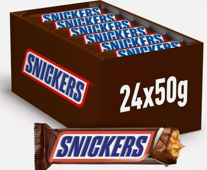 Snickers Chocolate Bars – 24 x 51g | Packed with Peanuts, Caramel & Nougat | Bulk Box for Sharing, Snacking & Gifting