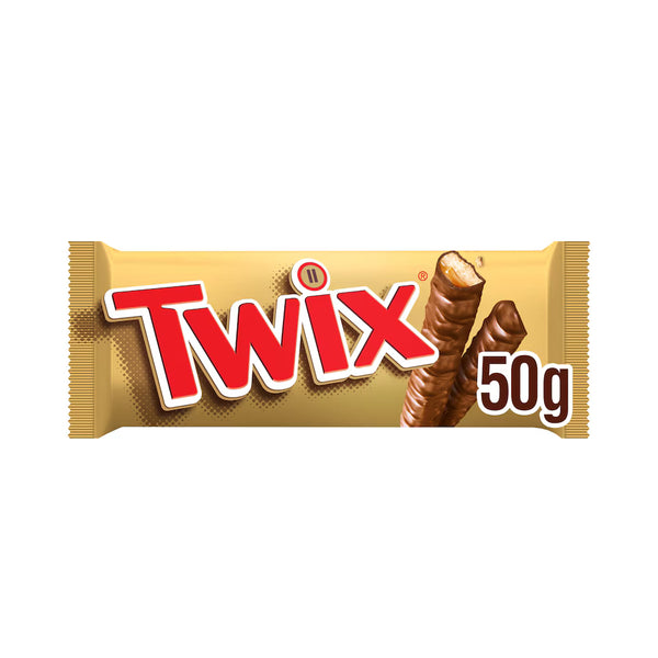 Twix Chocolate Bars 25 x 50g 2 Fingers of Crunchy Biscuit Caramel Milk Chocolate Bulk Pack for Sharing Snacking Dessert Cookie Crispy Chewy Goodness Individually Wrapped