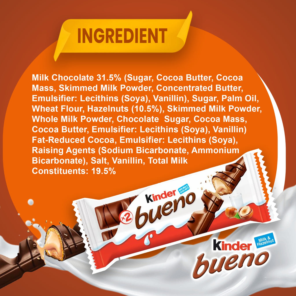 Kinder Bueno Milk Chocolate – 3 x Twin Bars, 10 Packs (30 Bars)