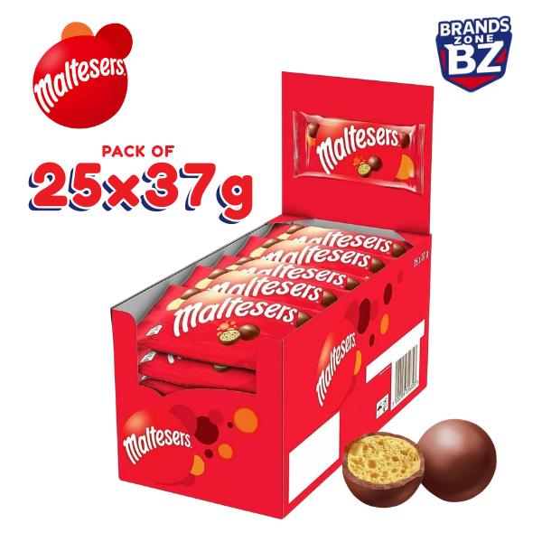 Maltesers Milk Chocolate 25 x 37g | Crunchy Malted Honeycomb Centers | Smooth Milk Chocolate Snack | Party & Office Treats