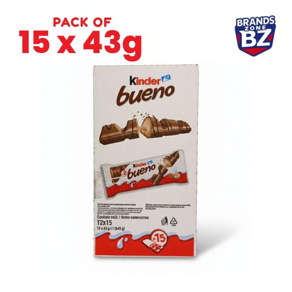 Kinder Bueno Classic Chocolate Bars 15 × 43g | Hazelnut Cream & Crispy Wafer | Individually Wrapped Share Pack | Office, Party & Bulk Treats | 645g