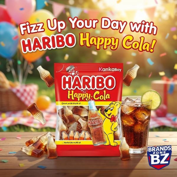 Haribo Happy Cola Bottle Gummies – 30 x 80g Bags | Classic Cola Flavour Jelly Sweets in Bulk | Perfect for Sharing, Gifting & Snacking