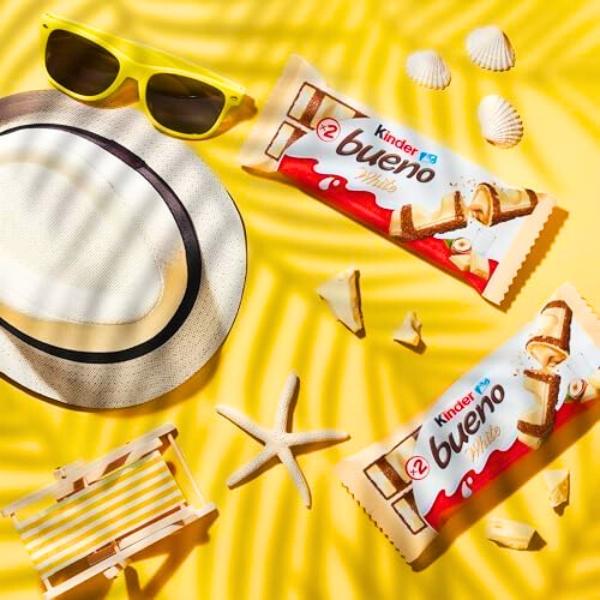 Kinder Bueno White Chocolate Bars – 15 × 39g Multipack | Hazelnut Cream & Crispy Wafer | Individually Wrapped | Bulk Value Share Pack (585g)