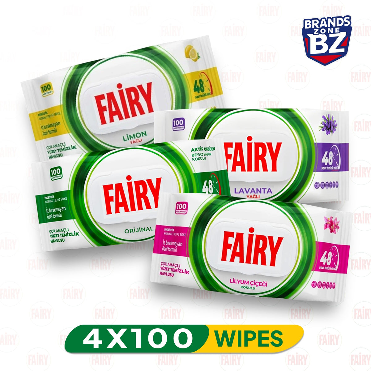 Fairy Multi-Surface Cleaning Wipes – 100 Disposable Wipes - Mix Pack of 4