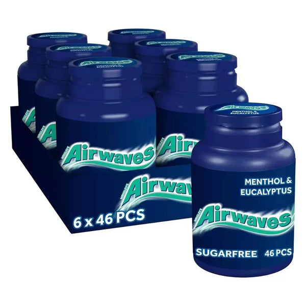 Airwaves Menthol & Eucalyptus Sugar-Free Gum | 6 Jars (46 Pieces Each Jar)