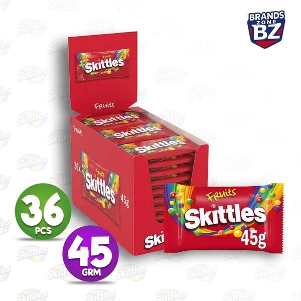 Skittles Fruit Chewy Sweets Multi Flavour Bulk Pack – Wild Berry, Fruits, Tropical & Crazy Sours | 36 Packs (45g Each)
