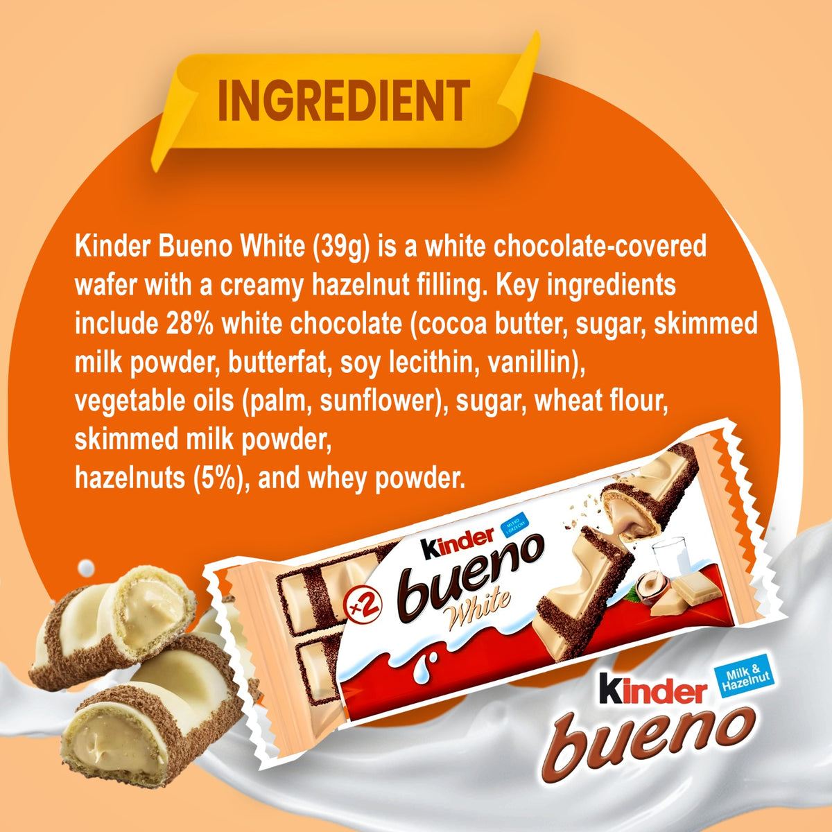 Kinder Bueno White Chocolate – 3 x Twin Bars, 10 Packs (30 Bars)