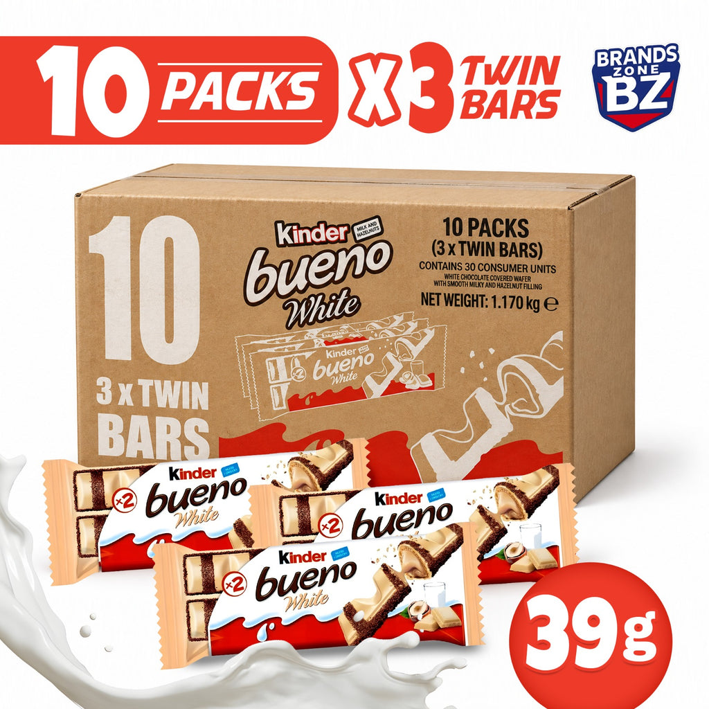 Kinder Bueno White Chocolate – 3 x Twin Bars, 10 Packs (30 Bars)