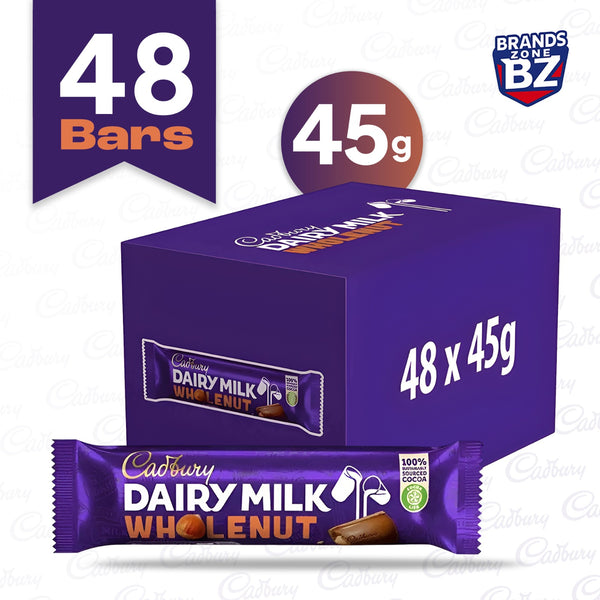 Dairy Milk Whole Nut Chocolate Bar 45g (Box of 48)